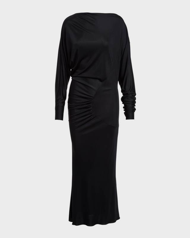 Oron Long-Sleeve Asymmetric Gathered Maxi Dress